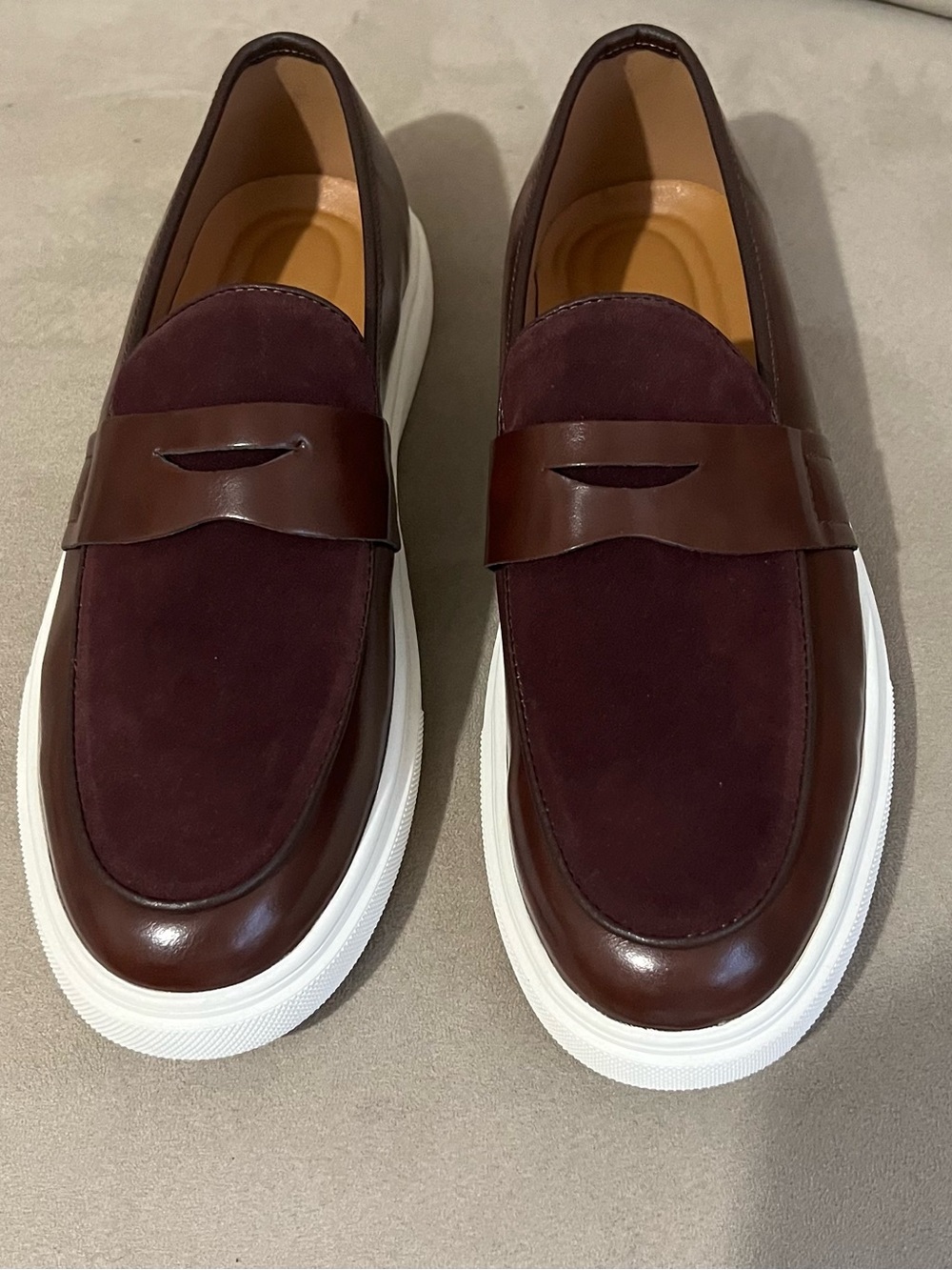 Men's Burgundy Leather & Suede Penny Loafer Sneakers